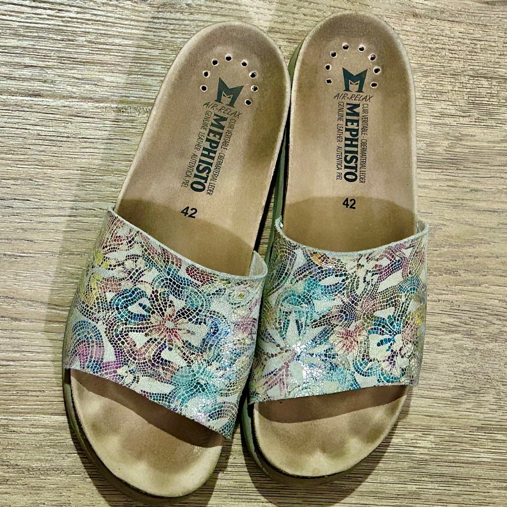 Mephisto Hanik Women's Leather Sandal Slide Mule Sz 42 MultiColor